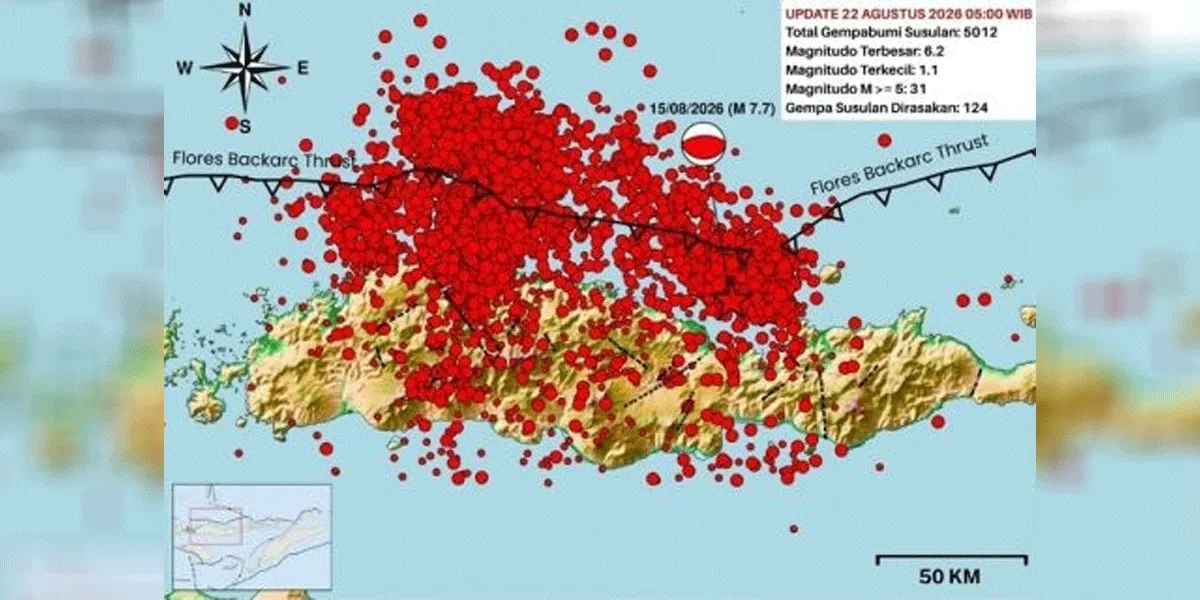 Sebaran gempa susulan di Nusa Tenggara Timur.