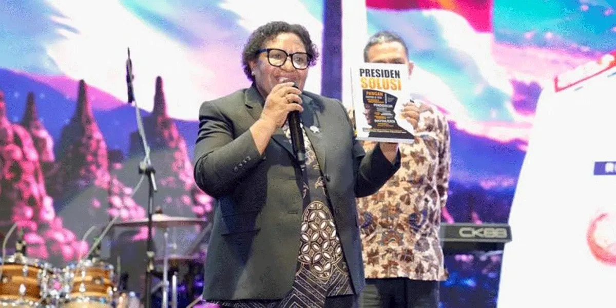 Wakil Menteri Dalam Negeri (Wamendagri) Ribka Haluk saat memberikan keynote speech pada National Building Conference Tahun 2026 di Gedung Dome Harvest, Lippo Karawaci, Tangerang, Banten, Sabtu (29/8/2026).