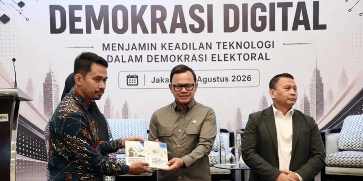 Wakil Menteri Dalam Negeri (Wamendagri) RI Bima Arya Sugiarto saat dalam kegiatan Konferensi Demokrasi Digital: Menjamin Keadilan Teknologi dalam Demokrasi Elektoral yang digelar Perludem di Jakarta, Senin (31/8/2026).