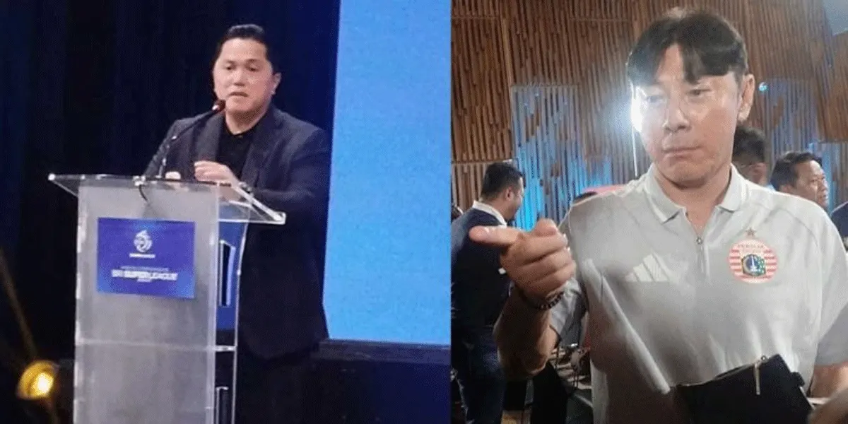 Kolase Ketua Umum PSSI Erick Thohir dan pelatih Persija Jakarta Shin Tae-yong menghadiri launching Super League 2026/27 di Jakarta, Selasa (1/9/2026).