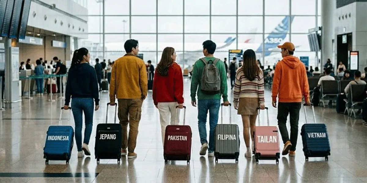 Ilustrasi - Sejumlah wisatawan berada di area bandara menjelang perjalanan liburan akhir tahun.