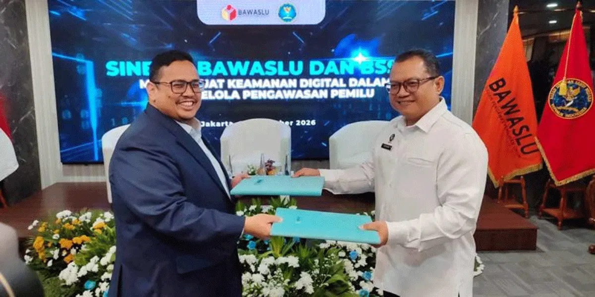 Penguatan kerja sama ditandai dengan penandatanganan nota kesepahaman atau Memorandum of Understanding (MoU) Bawaslu dan BSSN di Jakarta, Rabu (9/9/2026). Ditandai penandatanganan oleh Ketua Bawaslu RI Rahmat Bagja dengan Sekretaris Utama BSSN Soetedjo Joewono.