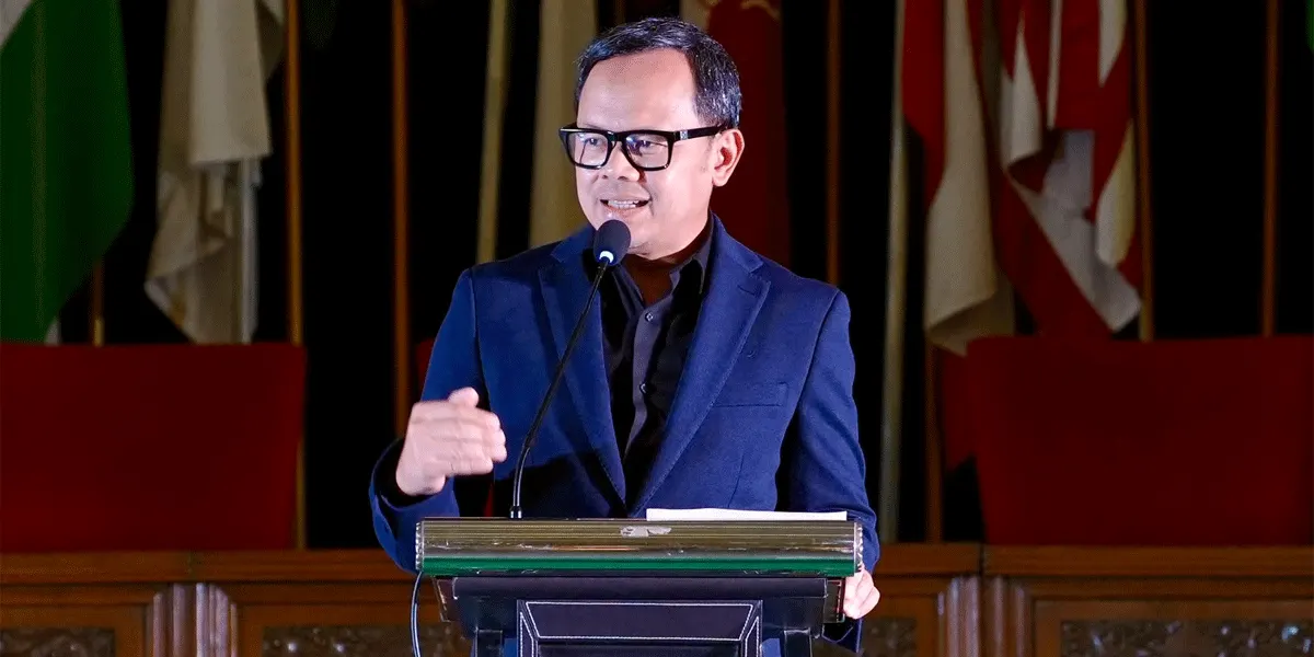 Wakil Menteri Dalam Negeri RI Bima Arya Sugiarto dalam Opening Speech Musyawarah Kerja Nasional I Pimpinan Pusat (PP) Pemuda Persatuan Islam (Persis) di Aula Gedung Merdeka, Kota Bandung, Provinsi Jawa Barat, Sabtu (12/9/2026).