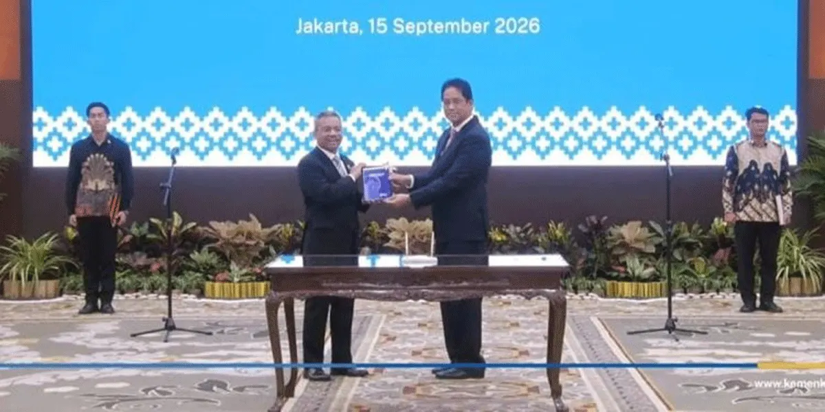 Prosesi sertijab Menteri Keuangan dari Purbaya Yudhi Sadewa kepada Suahasil Nazara di Kompleks Kementerian Keuangan, Selasa (15/9/2026).
