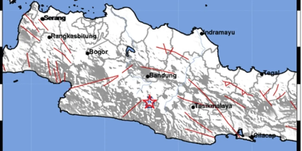 Pusat gempa di Bandung, Jawa Barat.
