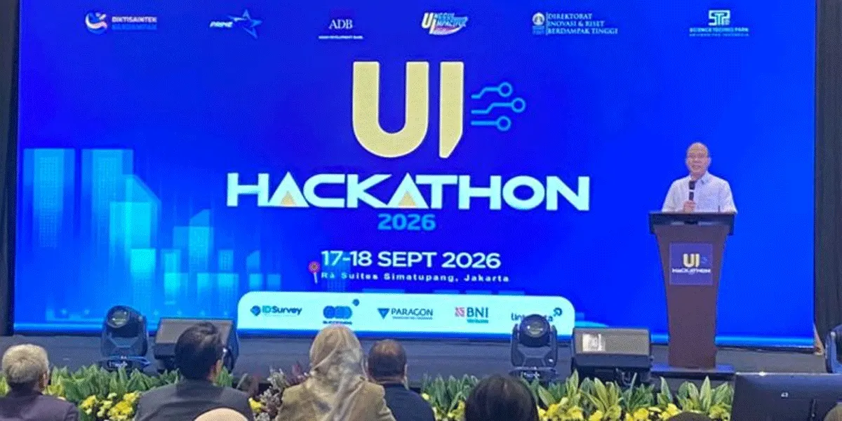 Deputi Bidang Kewirausahaan Kementerian UMKM Riza Damanik menyampaikan sambutan dalam Hackathon UI Incubate 2026 di Jakarta, Jumat (18/9/2026).